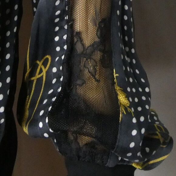 Vivienne Midow Silk Rope Lace Sleeve Blouse Vntg 4 - Picture 5 of 10